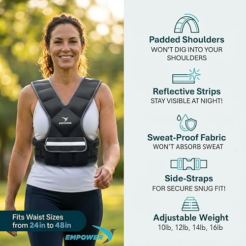 Miniatura 3 de EMPOWER Weighted Walking Vest for Women with Reflective Strips – Fixed 8lbs, Adjustable 4-10lbs (4 in1) or Adjustable10-16lbs (4 in 1), Strengthen