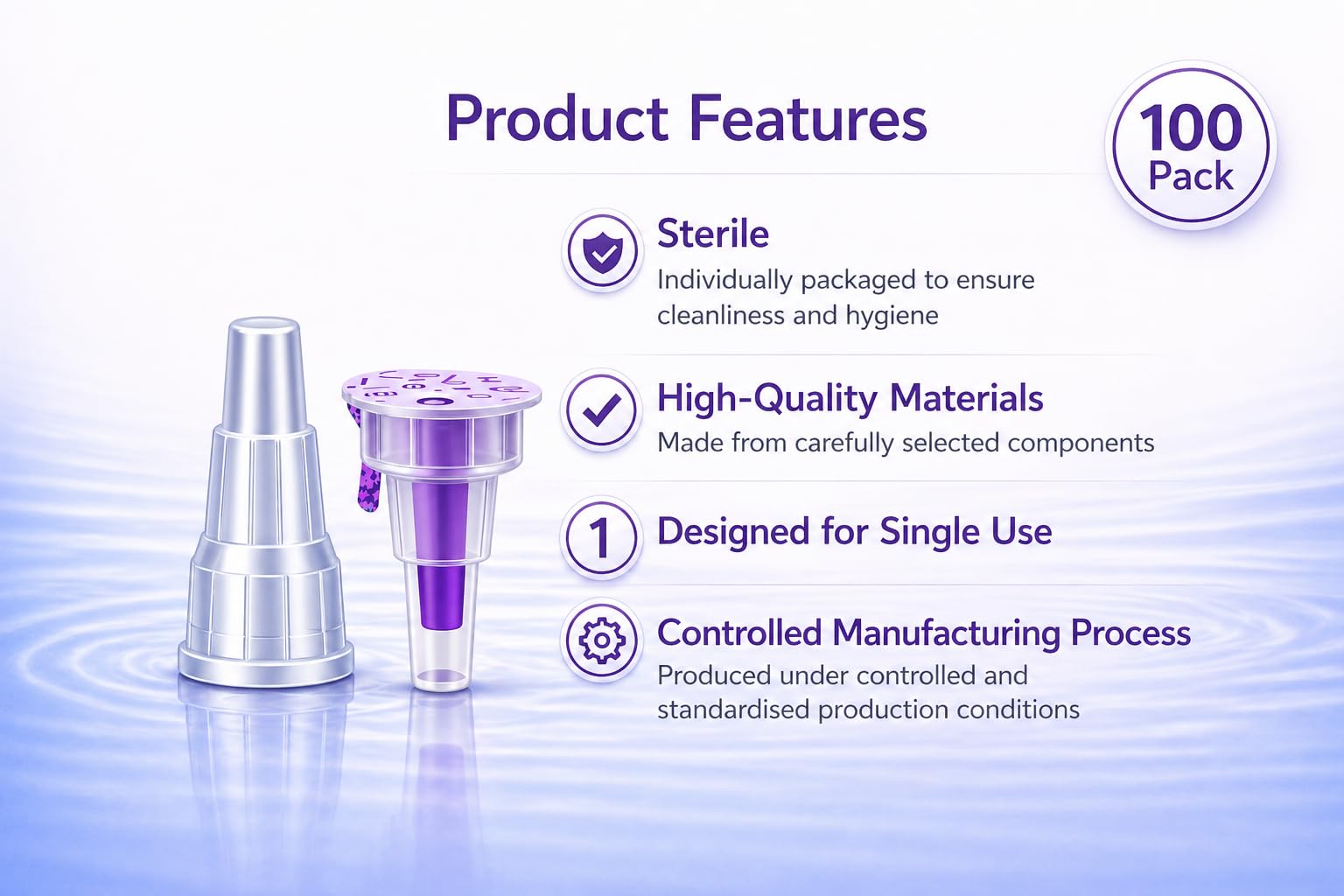 Pennarelli usa e getta sterili 31G (0,25 x 5 mm) – 100 pezzi imballati singolarmente, universalmente compatibili, per laboratorio, industria e cosmetici