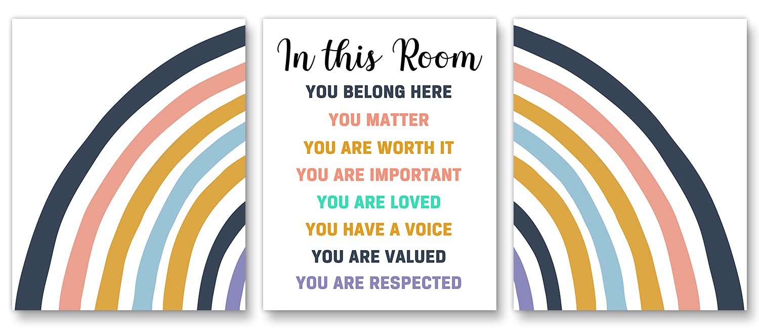 In this Room Sign, Rainbow poster set, Diversity classroom, Boho classroom wall art, Office wall art, Set of 3 8x10"(No Frame）