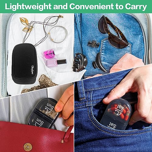 Image of Serfeymi Weekly Travel Pill Organizer 2 Times A Day AM PM Upgraded Black Pill Box 7 Day with Portable Zipper Canvas Pill Case, Medicine Organizer for Pills, Vitamins, Supplements, Fish Oils - Black 01
