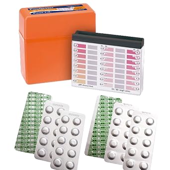Tester: Set mit Farbskala, Chlor DPD1 (30x) & pH pHenol Red (30x) + Aufbewahrungsbox