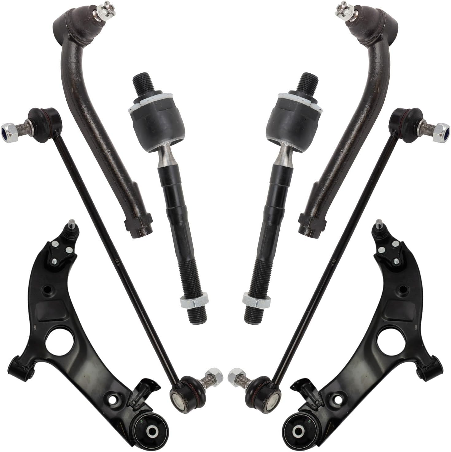 TRQ Front Steering & Suspension Kit Control Arm with Ball Joint Sway Bar Stabilizer Link Tie Rod Compatible with 2013-2018 Hyundai Santa Fe Sport 2014-2015 Kia Sorento