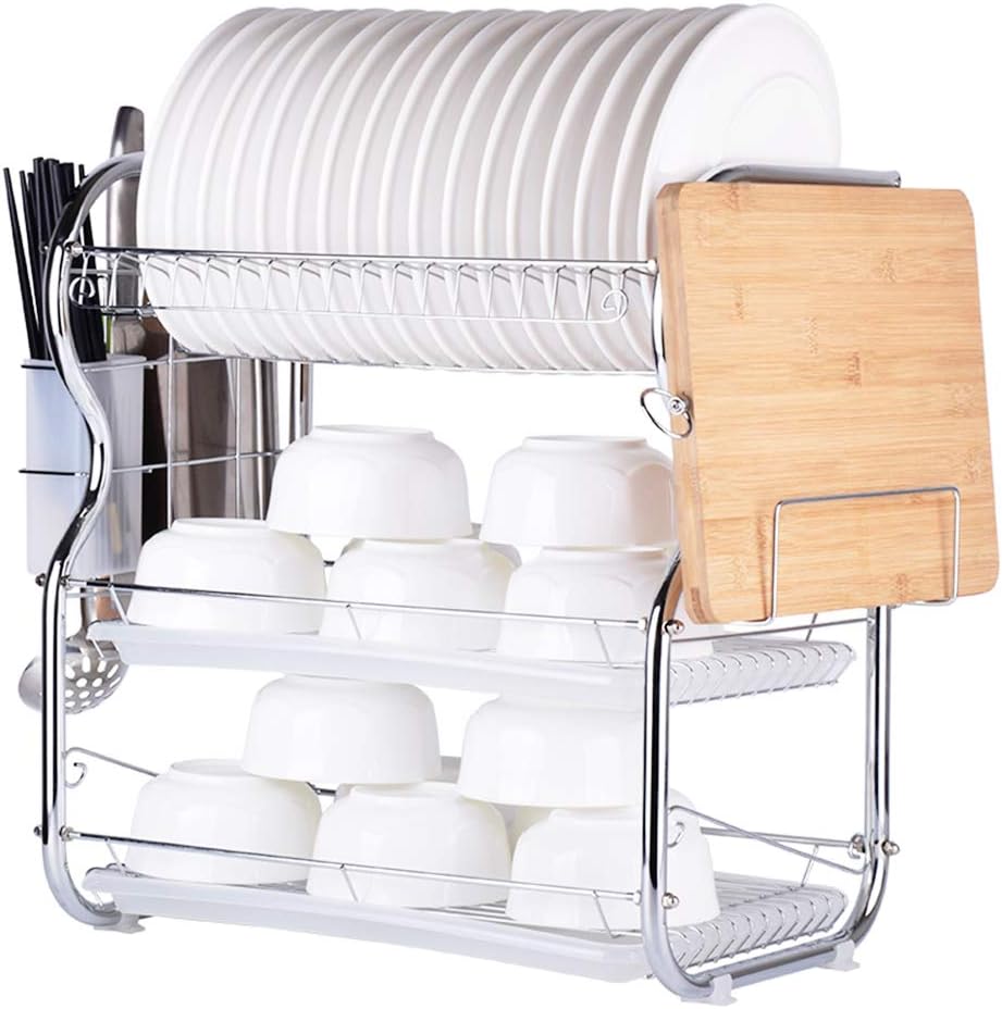 Galapara 3-Tier Dish Rack Dish Drainers Kitchen Supplies Storage Rack Draining Rack with Chopsticks/Knives/Cutting Board Holder Drainboard