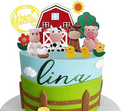Farm Animal Cake Topper for Farm Animal Theme Birthday Baby Shower Party | with Cow Horse Sheep Pig Duck Hen