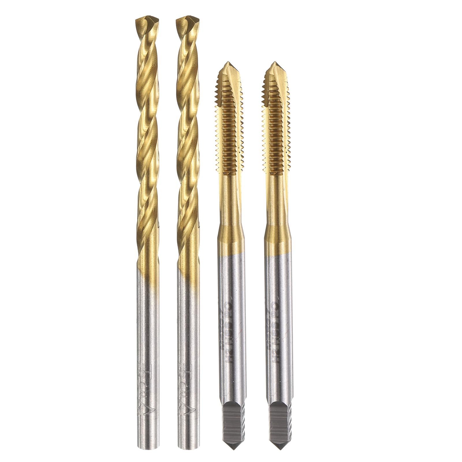 Set di maschi e punte da trapano, 2 maschi per filettatura a spirale metrica M4 x 0,7 e 2 punte elicoidali da trapano da 3,3 mm, kit di utensili per filettatura M35 HSS-CO/HSS-6542 rivestiti in tit