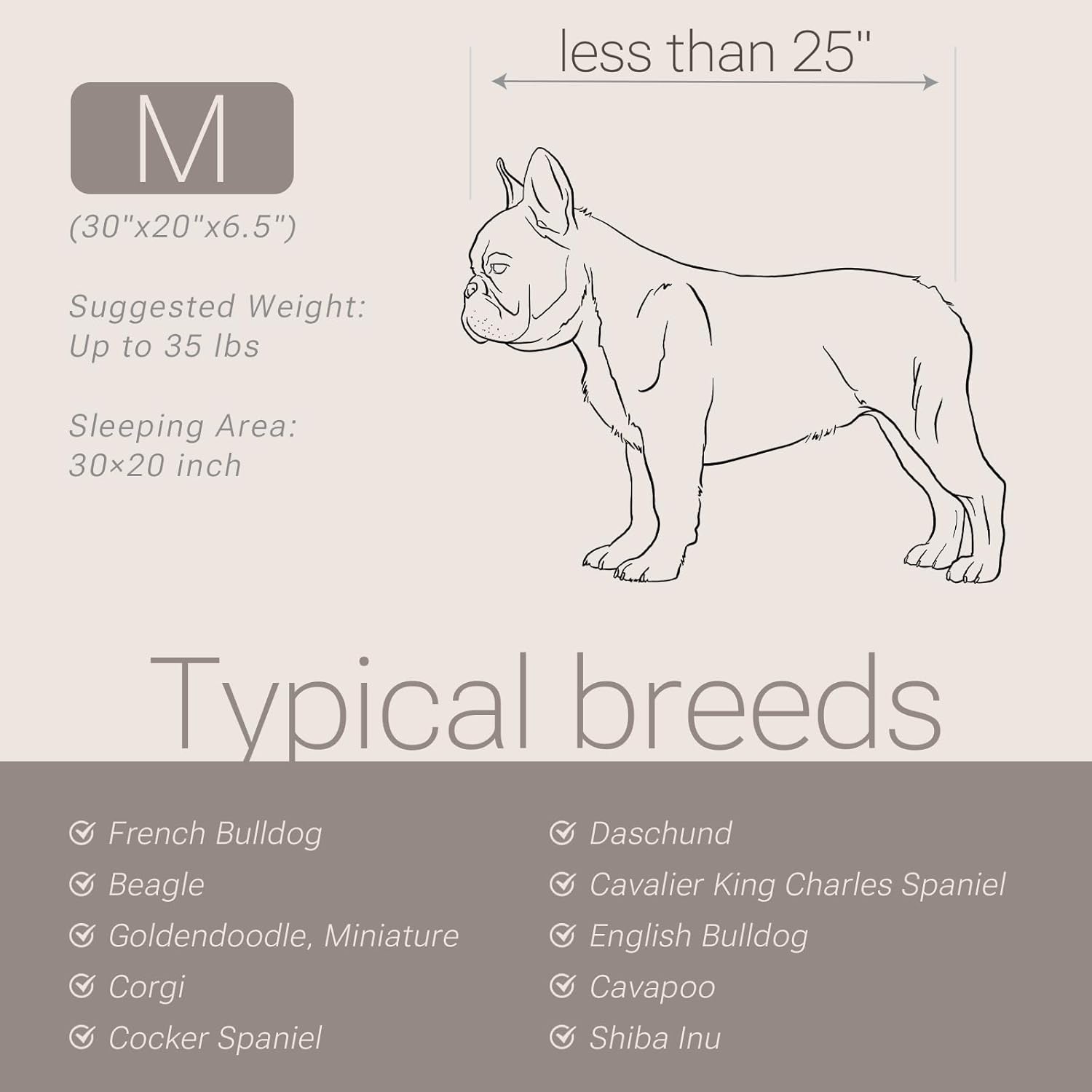 Soft Touch Faux Fur Dog Bed for Medium Size Dogs 6.5" Extra Thick, Orthopedic Pet Bed with Waterproof Liner and Washable Cover, with Removable Cute Pillow, Cream Color