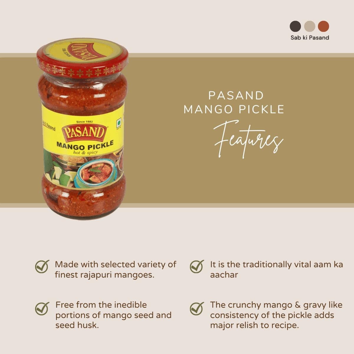 PASAND Mango Pickle 200g | Aam Ka Achar | Kachhi Keri Nu Athanu | Traditional Rajapuri Mango Pickle | Tangy & Spicy Homemade Style Pickle 2