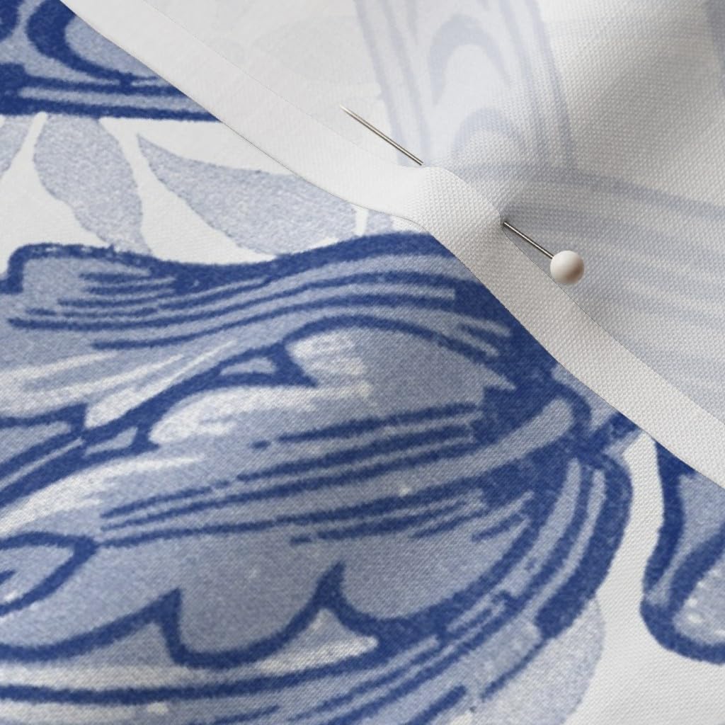 Spoonflower Fabric - Stem Willow Blue White Floral Damask Antique Victorian Vintage Style Printed on Petal Signature Cotton Fabric Fat Quarter - Sewing Quilting Apparel Crafts Decor