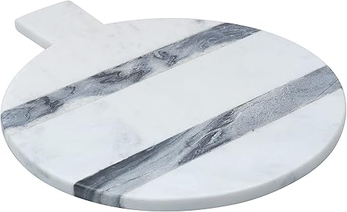 Miniatura 3 de Tabla de cortar de mármol gris y blanco  Tabla de embutidos con mango  Tablas redondas para cortar queso para cocina  Fruta, ensalada, tabla de