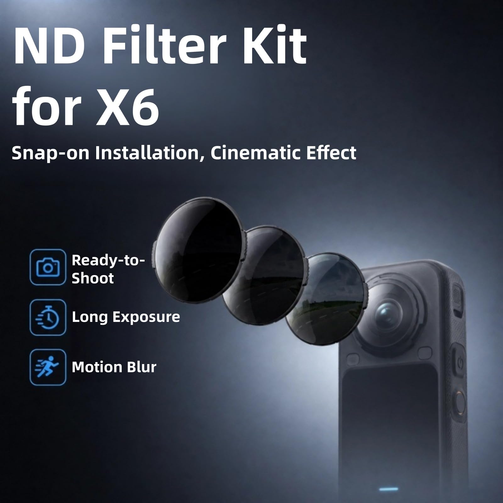 Soczewka filtrująca ND kompatybilna z Insta360 X6, wielowarstwowa soczewka ze szkła optycznego, 2-pak filtrów ND16, filtr obiektywu aparatu do nagrywania filmów krajobrazowych i nocnych (ND64)