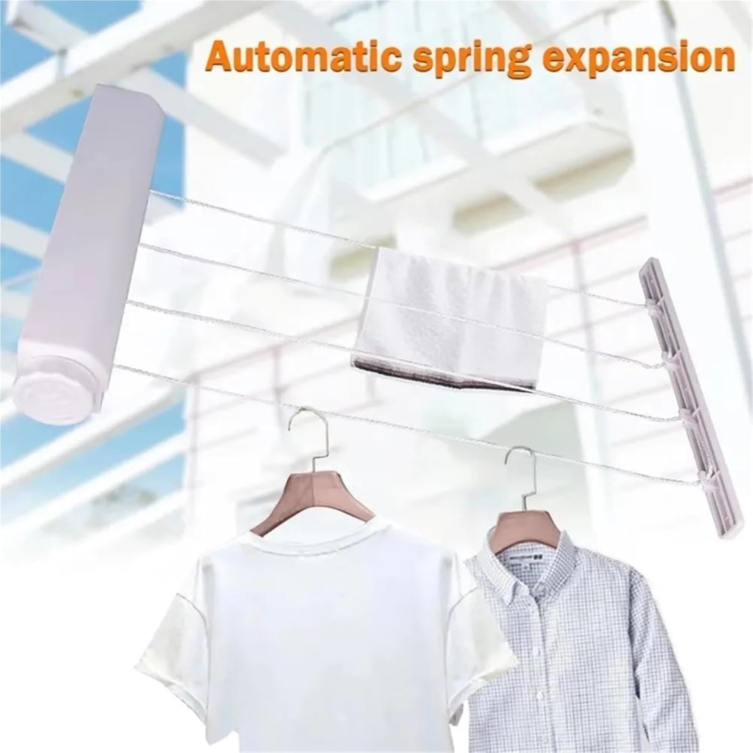 Retractable Indoor Clothesline Wall Mounted Clothes Dryer Line Bathroom Invisible Simplicity Drying Hanger for Bathroom, Balcony(White-4 Lines)