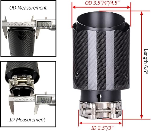 Miniatura 7 de CARMON Silenciador de tubo de escape de fibra de carbono de sarga real con acero inoxidable 304 pintado en negro (entrada de 2.5 pulgadas, salida OD