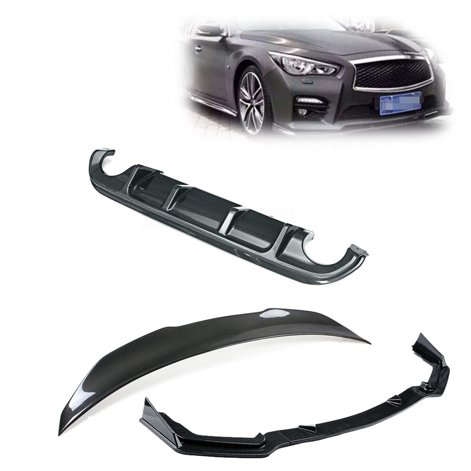 Auto ABS Front Bumper Splitter & Rear Diffuser Lip & Carbon Fiber Trunk Lid Spoiler Wing Lip For I&nfiniti Q50 2014-2017 Sport