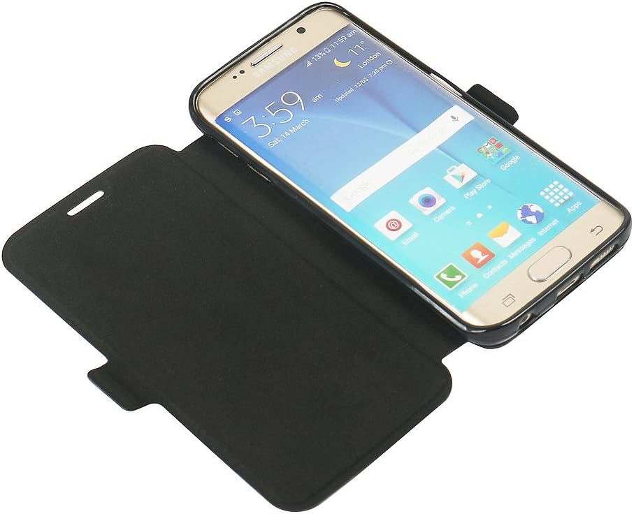 S6 Edge Case, Galaxy S6 Edge Case, MTRONX Magnetic Ultra Folio Flip Slim PU Leather Soft TPU Twill Case Cover with Stand for Samsung Galaxy S6 Edge - Black(MS-BK)