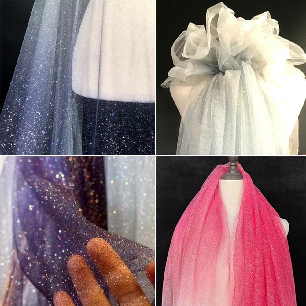 Tüllstoff Glitzer 1.50m*10 Yards Glitzertüll Tüll Stoff Netzstoff mesh Stoffe Glitzerstoff Organza Dekostoff karnevalsstoffe Netzgewebe Farbverlauf für Abendkleid Kostüme Hochzeit Geburtstag