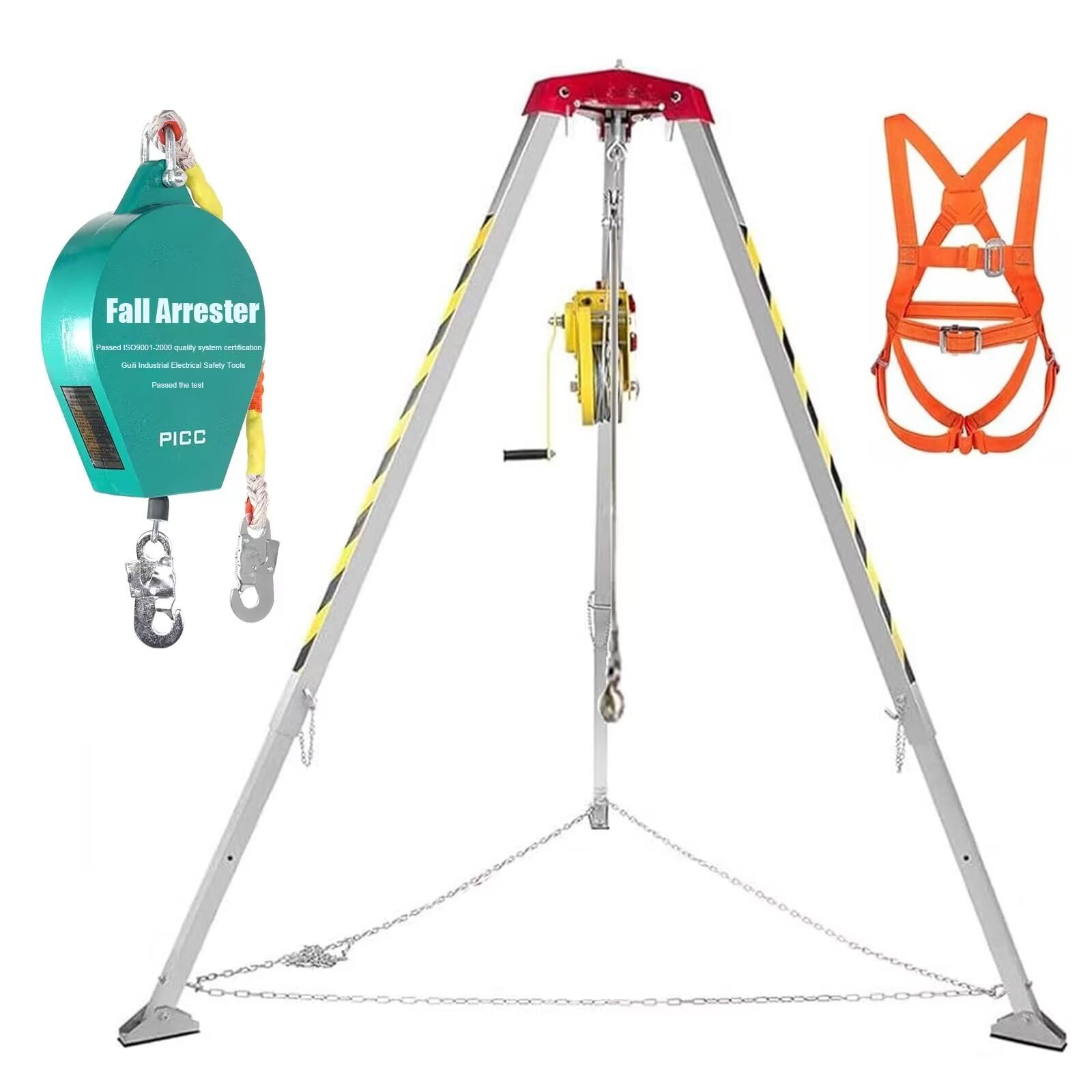 BYFSRUS Aluminum Rescue Tripod, Confined Spaces Tripod with 1200 Lbs Winch and 30 Meters Steel Cable, Rescue Tripod for Sewer Well Manhole