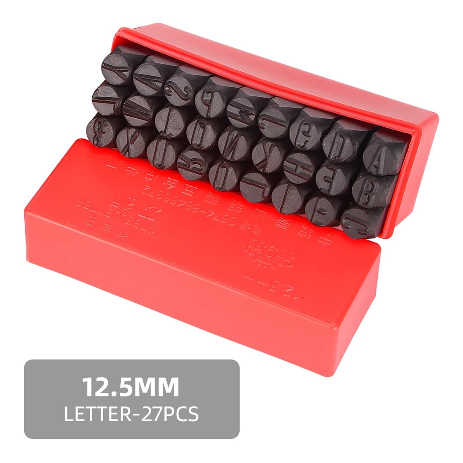 Juego de sellos con letras y números, Juego de sellos números y letras, kit punzonado estampado acero 8/10/12,5 mm(12.5mm Letters)