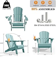 Vista 3 de Sillas plegables Adirondack con portavasos, juego de 4 sillas de plástico HDPE para exteriores, resistentes a la intemperie, aspecto de madera real