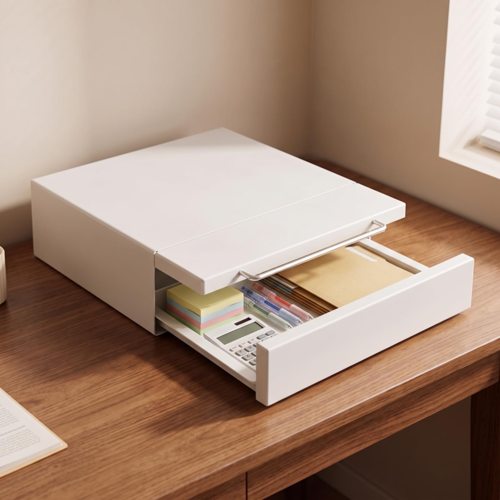 Yajuyi Estante para Impresora de Oficina Mesa Organizador de Suministros Cajón Deslizante y Estante Inferior Acero al Carbono Adecuado para Oficina Estudio en Casa Dormitorio, Style to 1