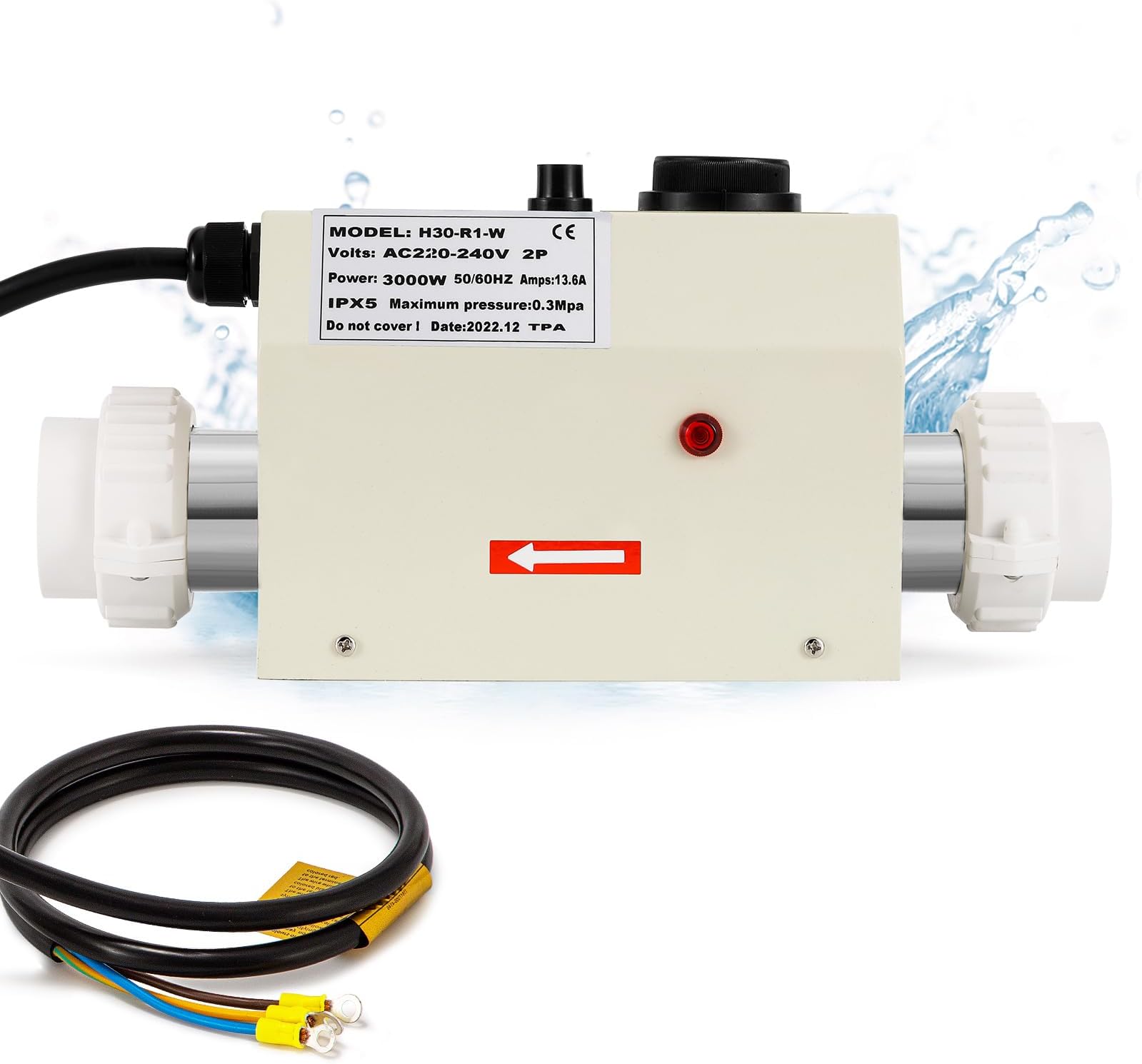 Mxmoonant Pool Heater 3KW 220 240V, Electric Hot Tub Heater Water Thermostat with Temperature Control Self Heating for 500 Gals Spa, Bathtub, Swimming Pool (Hardwired)