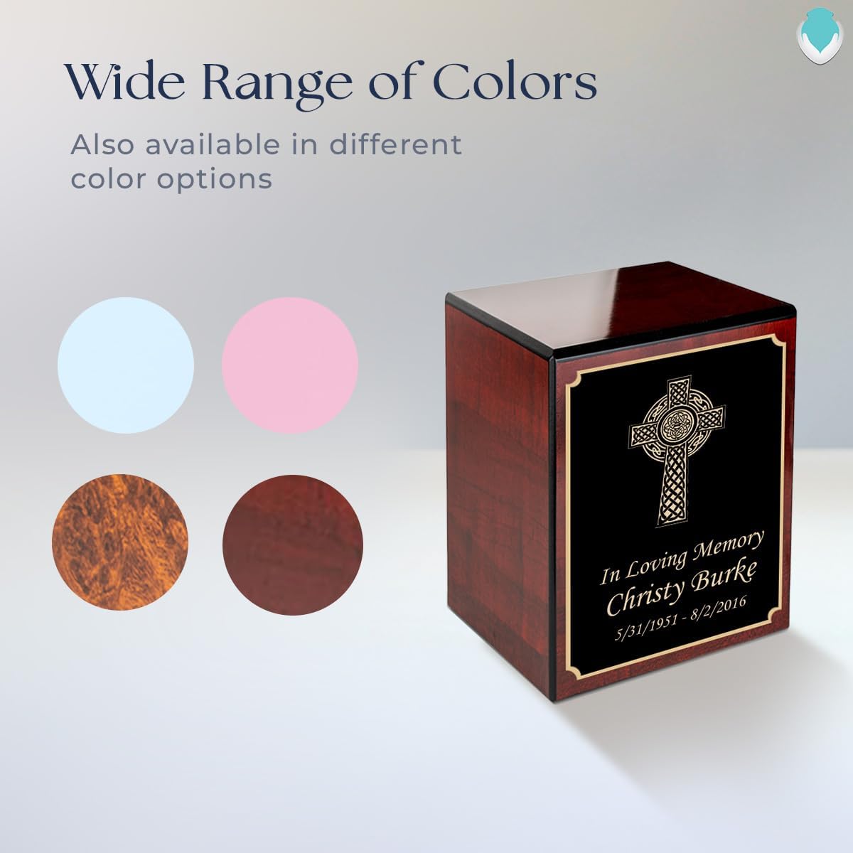 GetUrns Custom Celtic Cross Small Urn Box for Human Ashes I Personalized Wooden Keepsake Cremation Urn for Male or Female I Cherry Wood Memorial Box I 40lbs