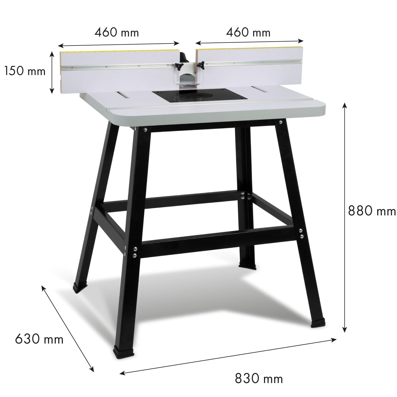 EBERTH Tavolo per fresatrice, banco da lavoro per fresatrice, tavolo da lavoro 810 x 610 mm, diametro cesto fresa 40-190 mm, altezza di lavoro 880 mm, attacco per hoover, spessore tavolo 36 mm
