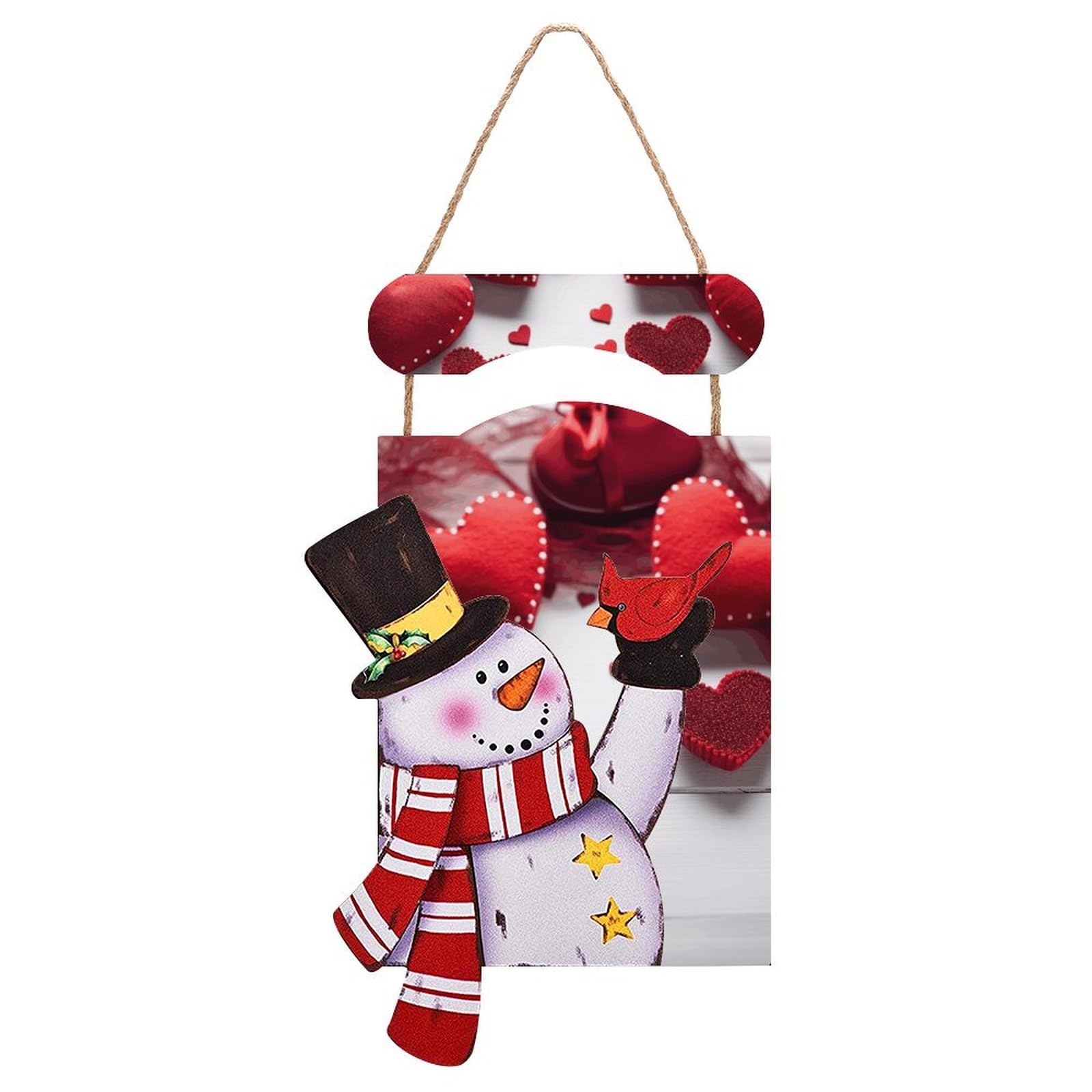 Handmade Red Hearts Snowman Sign Wooden Hanging Door Sign Christmas Door Decor Christmas Snowman Wooden Hanging Sign Wall Art for Indoor Outdoor Porch Wall