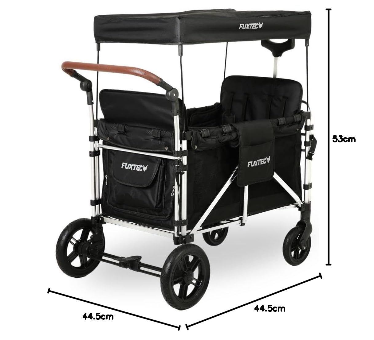 Carrello pieghevole Fuxtec Family CTXL900 nero, l'originale, Family Fux, Vagone da giardino 4 posti, sedile rimovibile, trasporto, spiaggia, tirare o spingere, capacità di carico 75 kg
