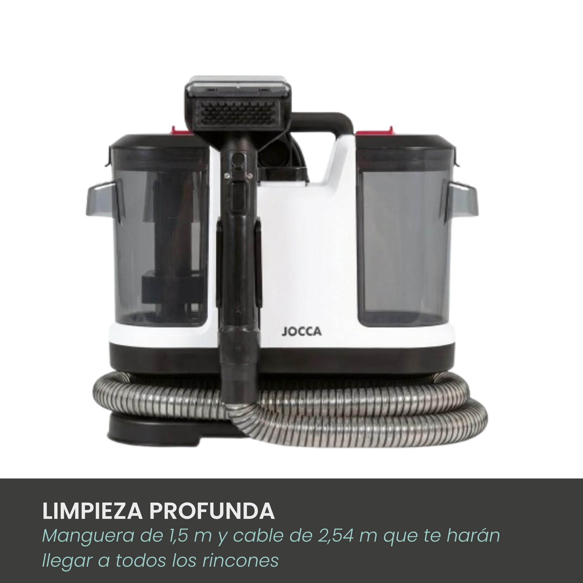 JOCCA - Aspirador de tapicerías con limpieza profunda por agua y vapor | Potente succión 12Kpa | Doble depósito 1800ml | Para sofás, alfombras, colchones | Compacto y ligero