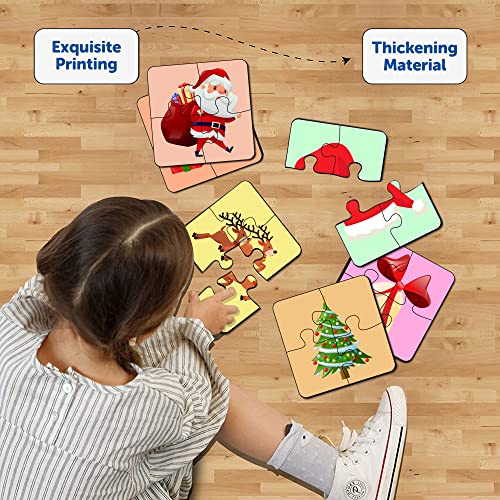 Image of Mini Leaves Christmas 4 Pieces Wooden Jigsaw Puzzle Set of 6 with Wooden Box for Kids 2+ Above | Social Development | Fine Motor Skills Development