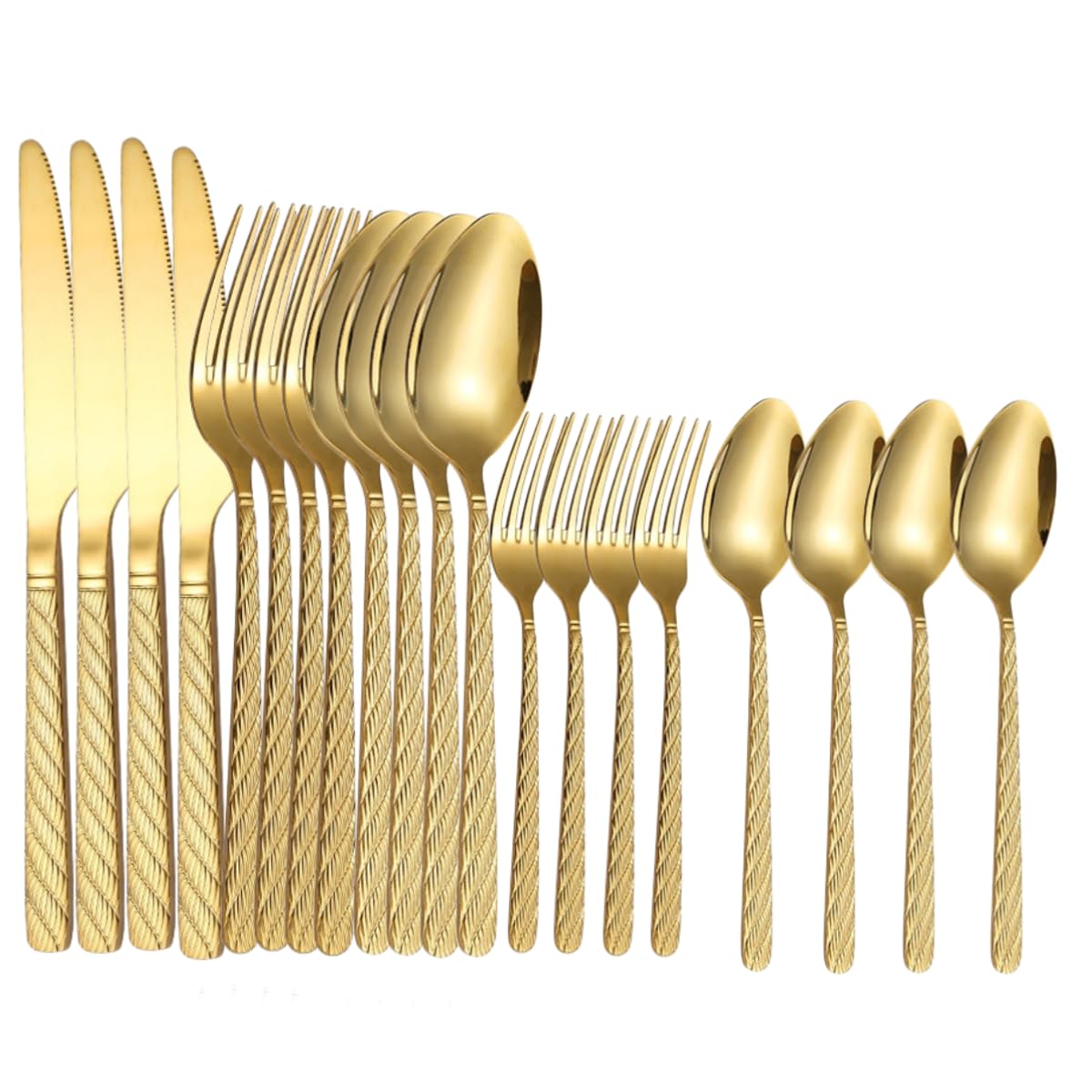 Besteck Set Hanfseil Aus Edelstahl 410 Gold 4Er Set | Steakmesser und Gabel Dessertlöffel Hotelessen