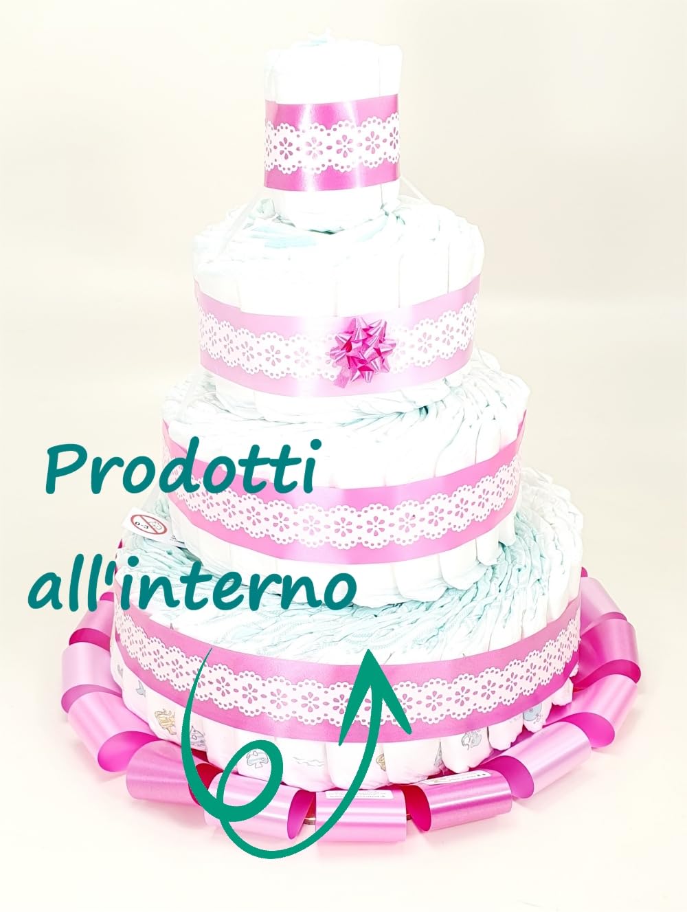 Torta di Pannolini 4 Piani Rosa