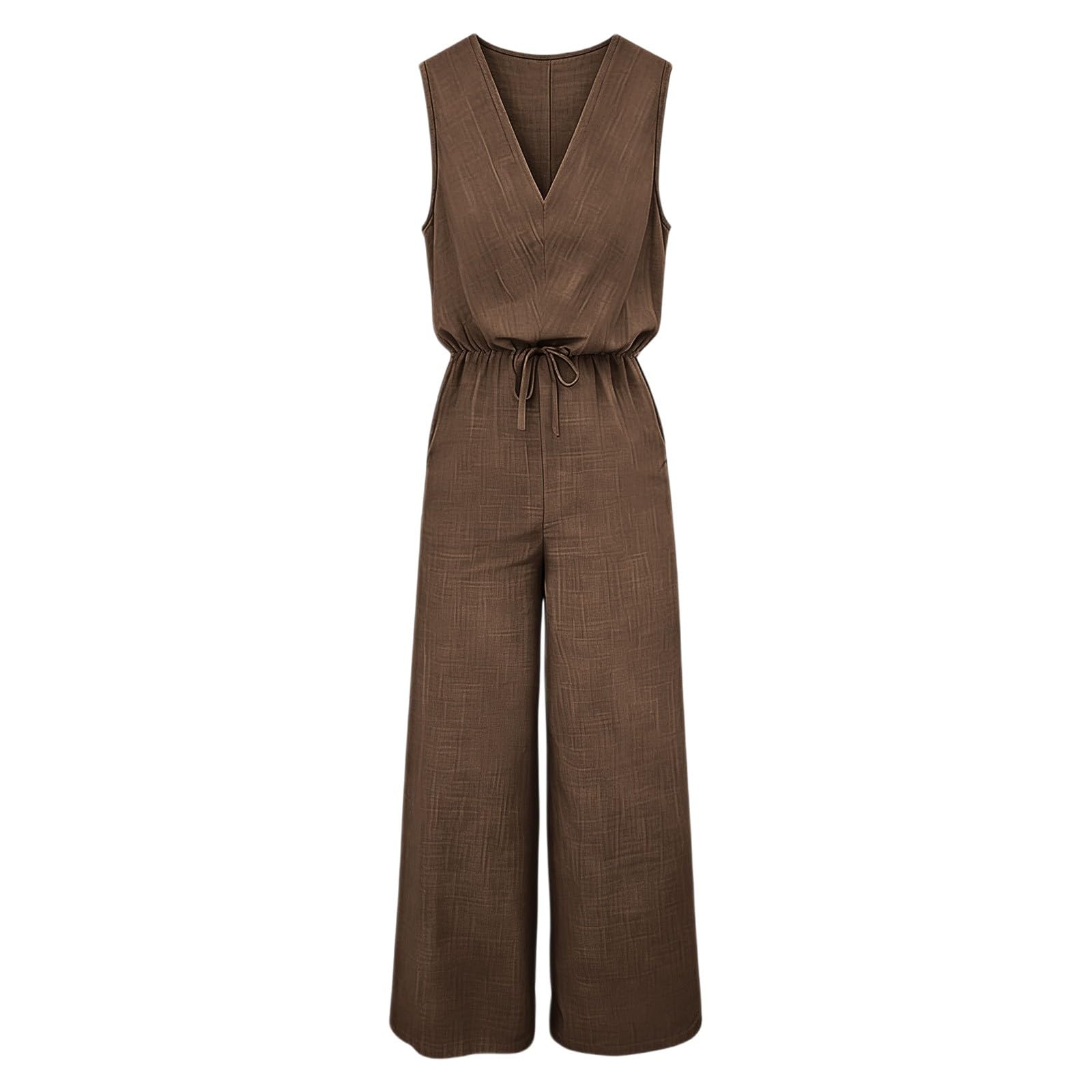 Generisch Tuta da donna a gamba larga, con scollo a V, senza maniche, tuta casual, tuta intera elegante, leggera e traspirante, tuta estiva in cotone per il tempo libero