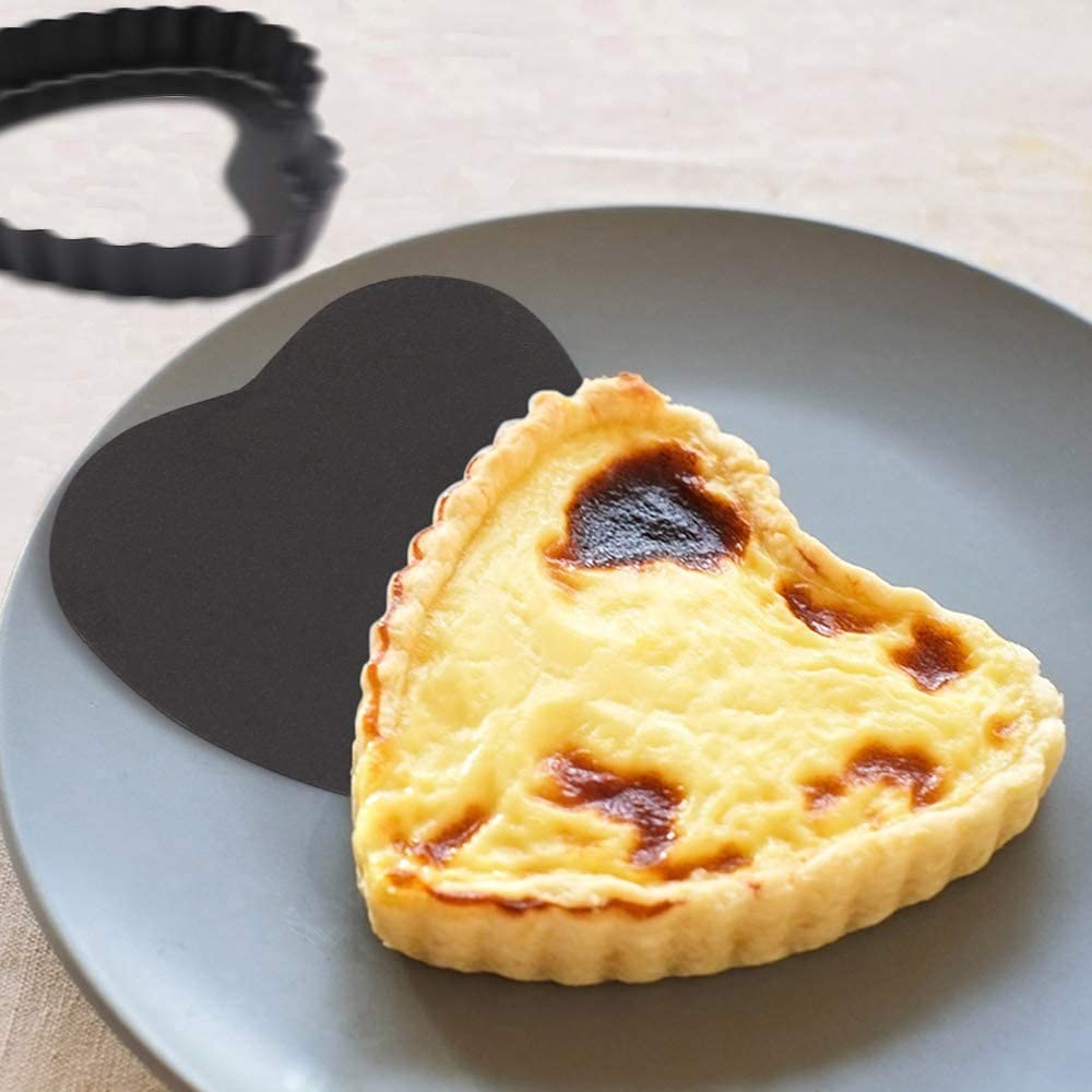 BAKEFY- 2 Piece Heart Pie Heart Shape Tart molds,Heart-Shaped Quiche Pans, with a Removable Bottom Pie Pan, Used for Desserts, Cake Baking