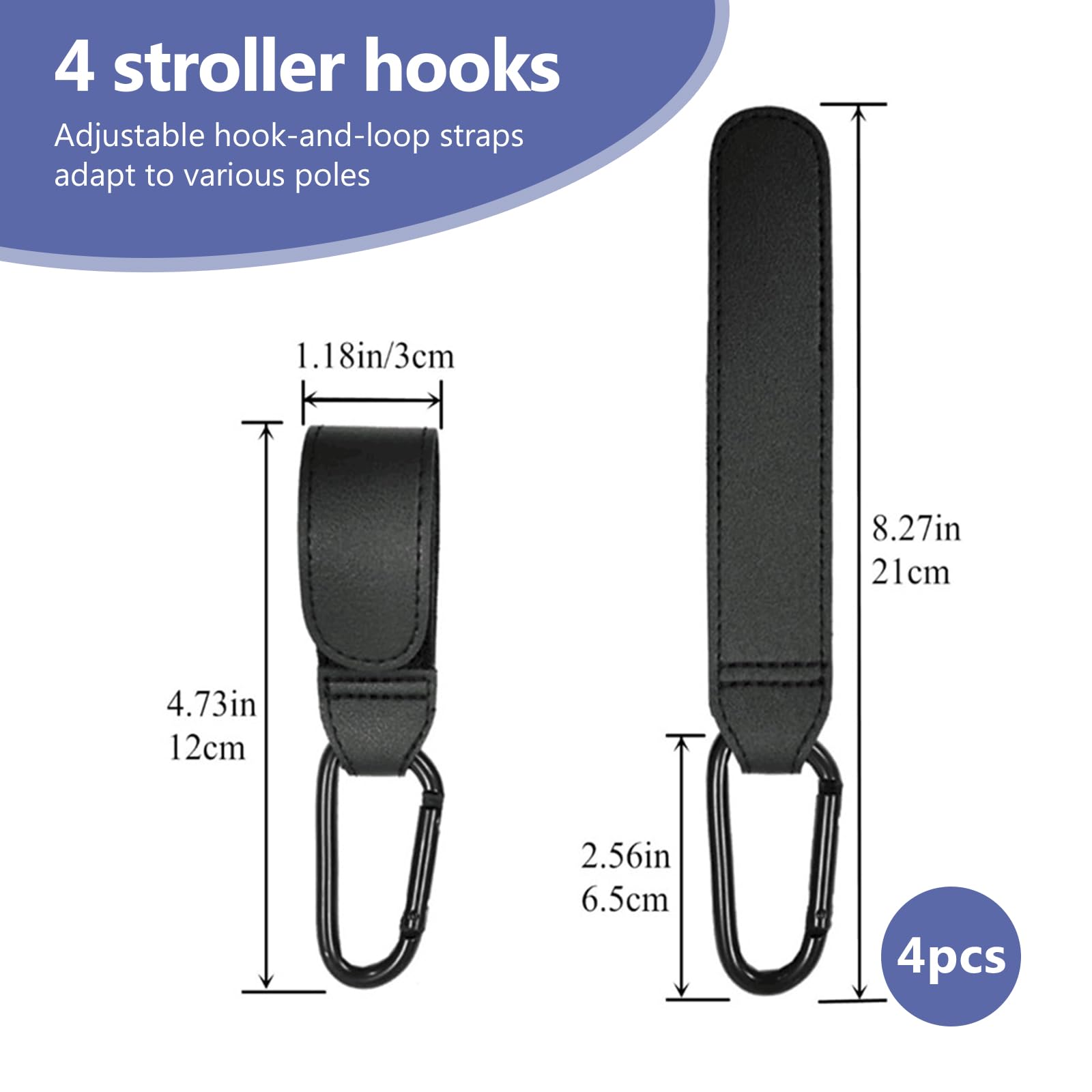 4 Pezzi Ganci per Passeggino, Accessori per Passeggino, Ganci Carrozzina Porta Borse con Moschettone Clip Carrozzina, per Borsa Fasciatoio Borse, Bag Sospese, Borraccia
