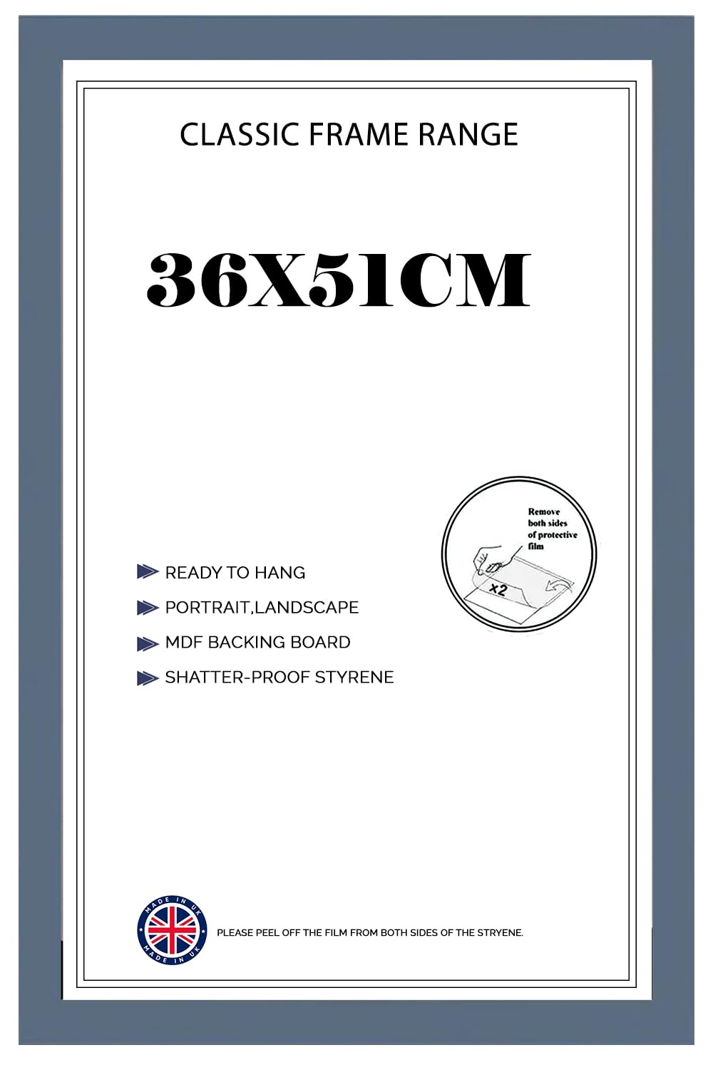 Picture Frame 51x36 cm for Jigsaw Puzzles | Strong MDF Wooden Shatter-Proof Front | 36cm x 51cm Vertical & Horizontal 30x15mm Moulding for Home & Office - Dark Grey
