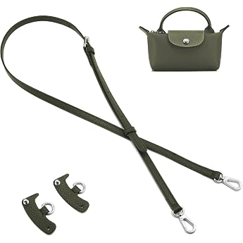 QIUTIMIY Leather Handbag Strap Replacement Shoulder Bag Straps for Longchamp Purses Adjustable Crossbody Shoulder Strap Dark Green Silver