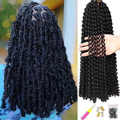 6Pcs Passion Twist Hair 18 Inch Braiding Water Wave Crochet Hair for Disstressed Butterfly Locs Crochet Hair Bohemian Braids Passion Twist Crochet Braiding Hair Extensions (1B)