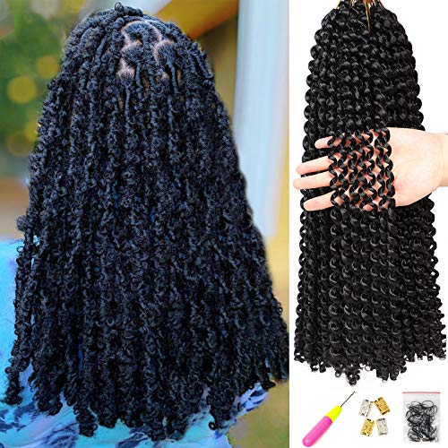 6Pcs Passion Twist Hair 18 Inch Braiding Water Wave Crochet Hair for Disstressed Butterfly Locs Crochet Hair Bohemian Braids Passion Twist Crochet Braiding Hair Extensions (1B)