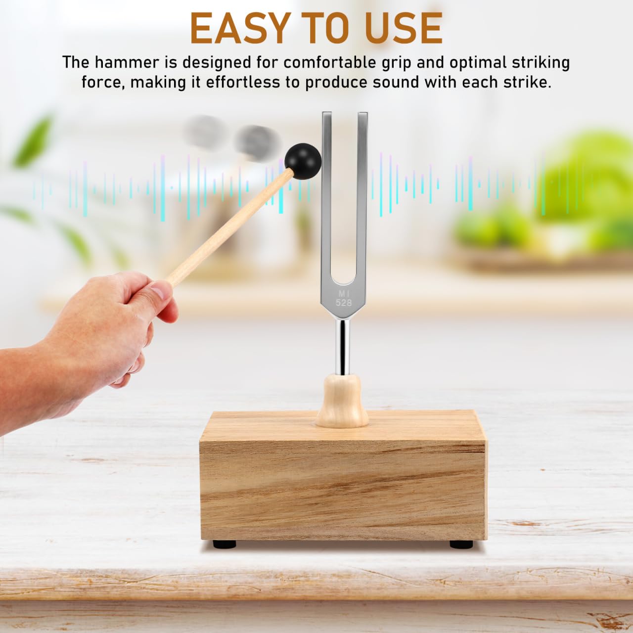 BESTonZON 528 Hz Tuning Fork with Resonance Box,Tuning Fork Set, Tuning Fork with Resonance Box, Tuning Fork, Tuning Fork Hammer and Wooden Voice Resonator Box Set of 3 for Yoga SPA