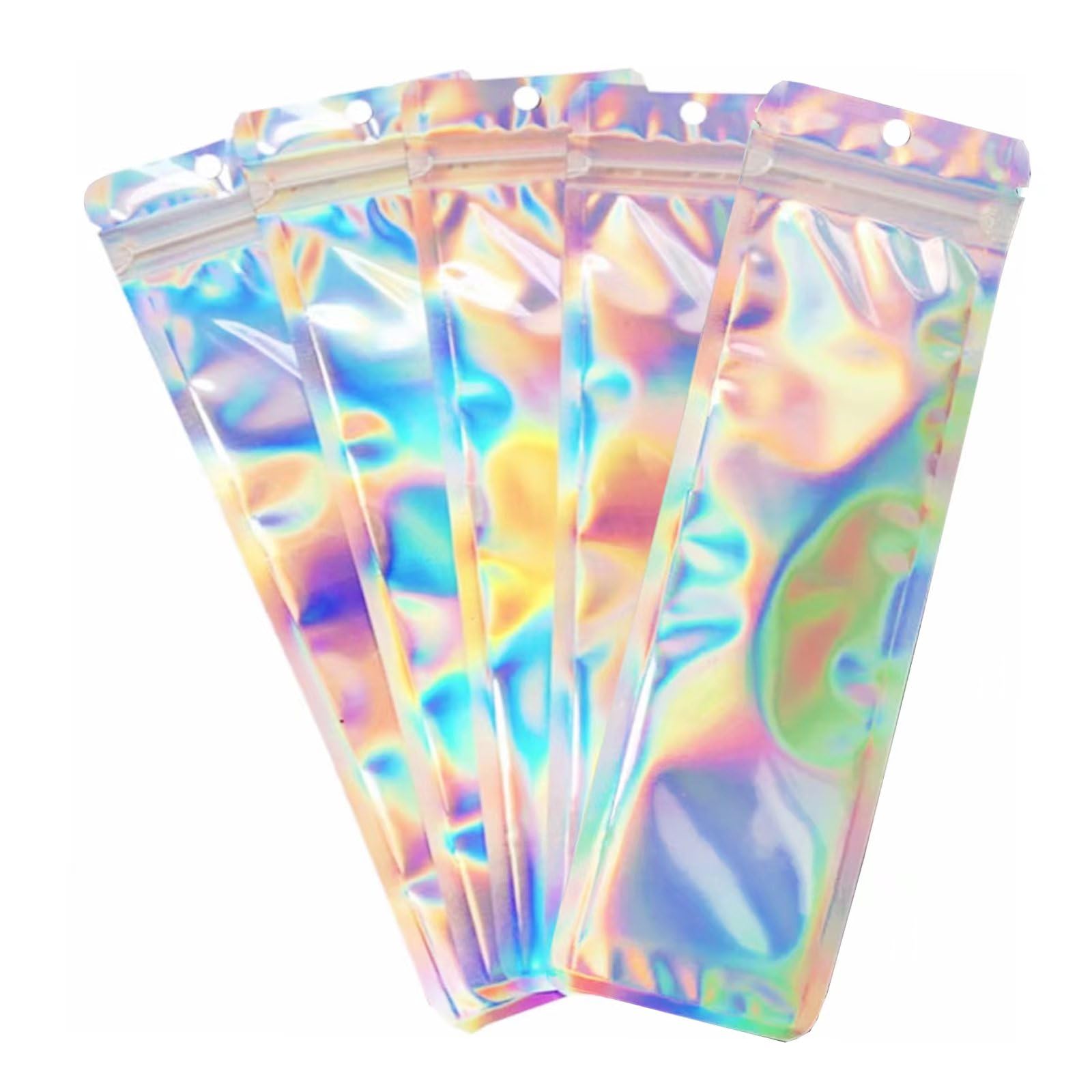 100pcs Holographic Packaging Bags Resealable Smell Proof Bags Pen Packaging for Bead Pens Small Business 2.4x9 inch Party Favor Food Storage