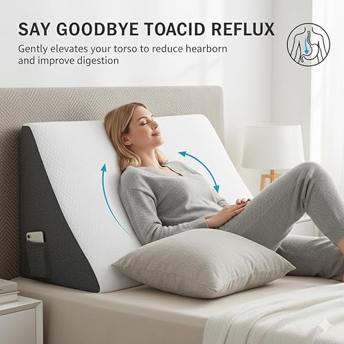 Miniatura 6 de Almohada de cuña para dormir  Cuña de cama de espuma viscoelástica para reflujo ácido, ronquidos, elevación de espalda y piernas, recuperación