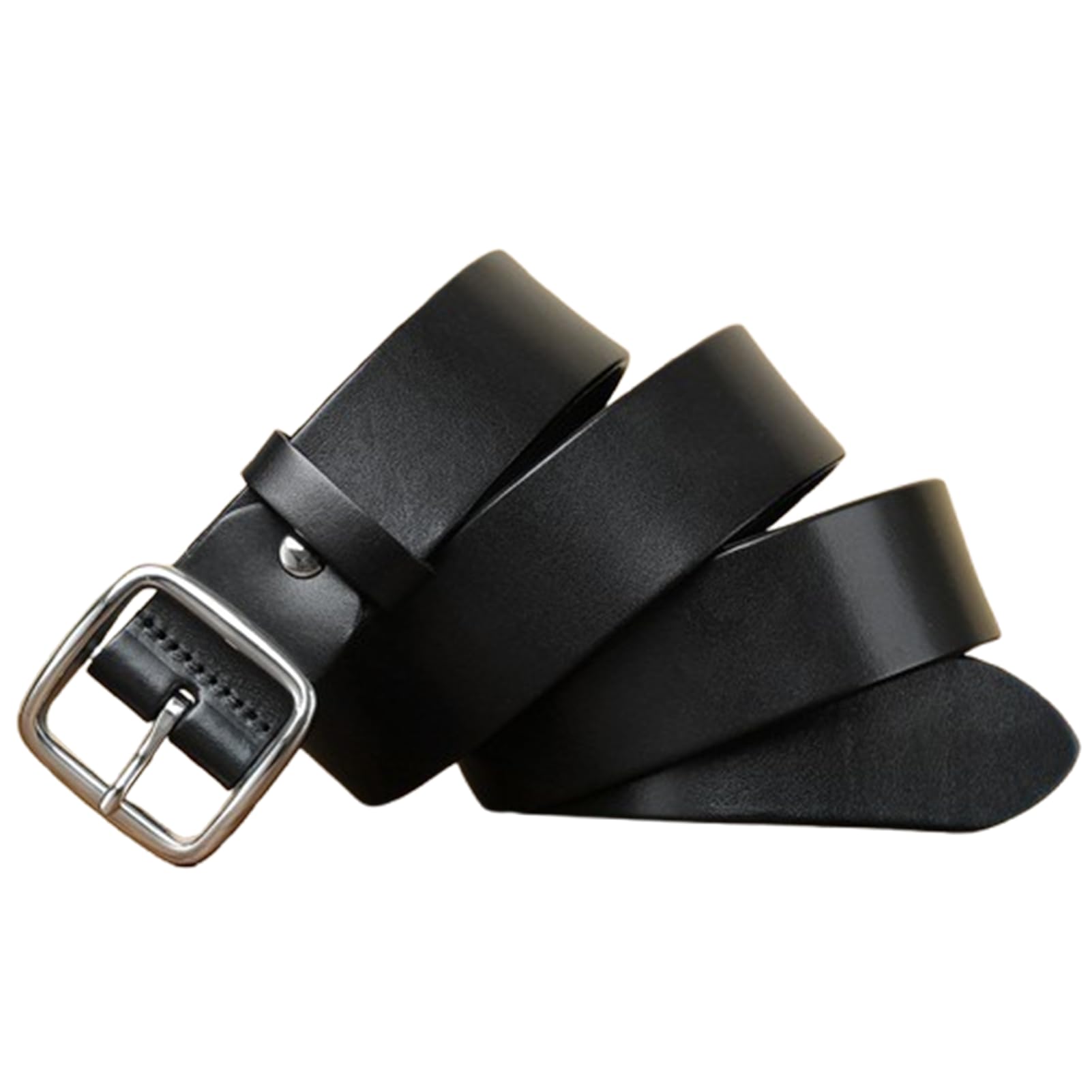 Herren Damen Gürtel aus Echtem Leder mit Edelstahl Quadrat Schnalle, Handgemachter Rindleder Ledergürtel für Business und Freizei(100cm/39, Black)