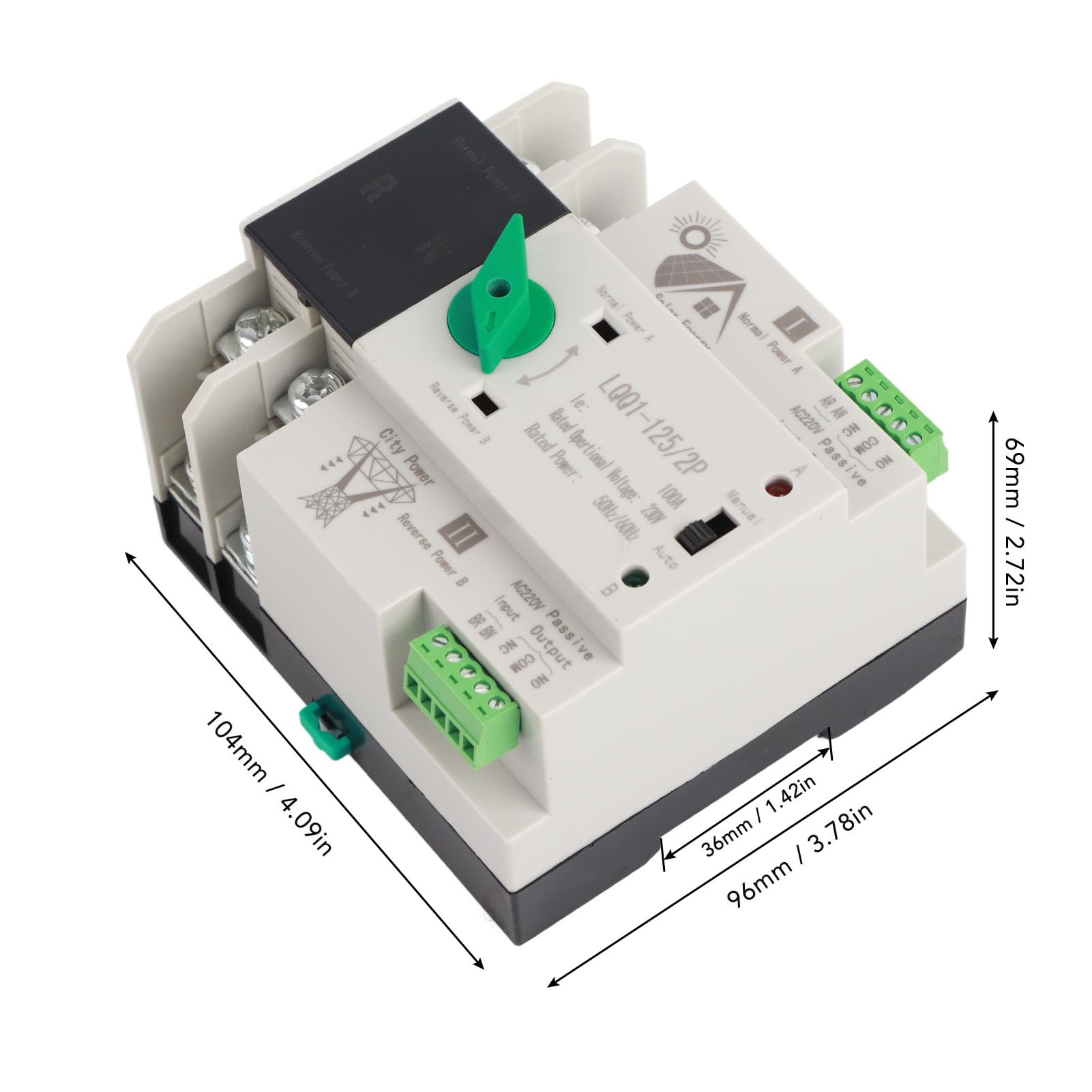 ASHATA Dual Power Automatische Transfer Schakelaar 2P 63A 220V Tuimelschakelaar Mini Double Power Automatische Wisselschakelaar Power Schakelaar