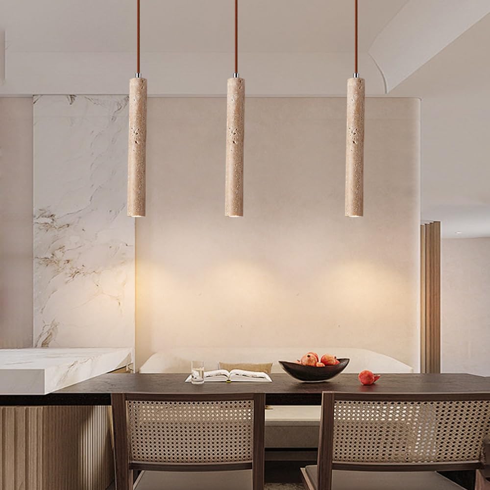 Pendelleuchten aus Naturstein, nordische moderne Marmor-Pendelleuchten for die Kücheninsel, natürliche gelbe Travertin-Hängelampe im japanischen Wabi-Sabi-Stil for Schlafzimmer und Esszimmer