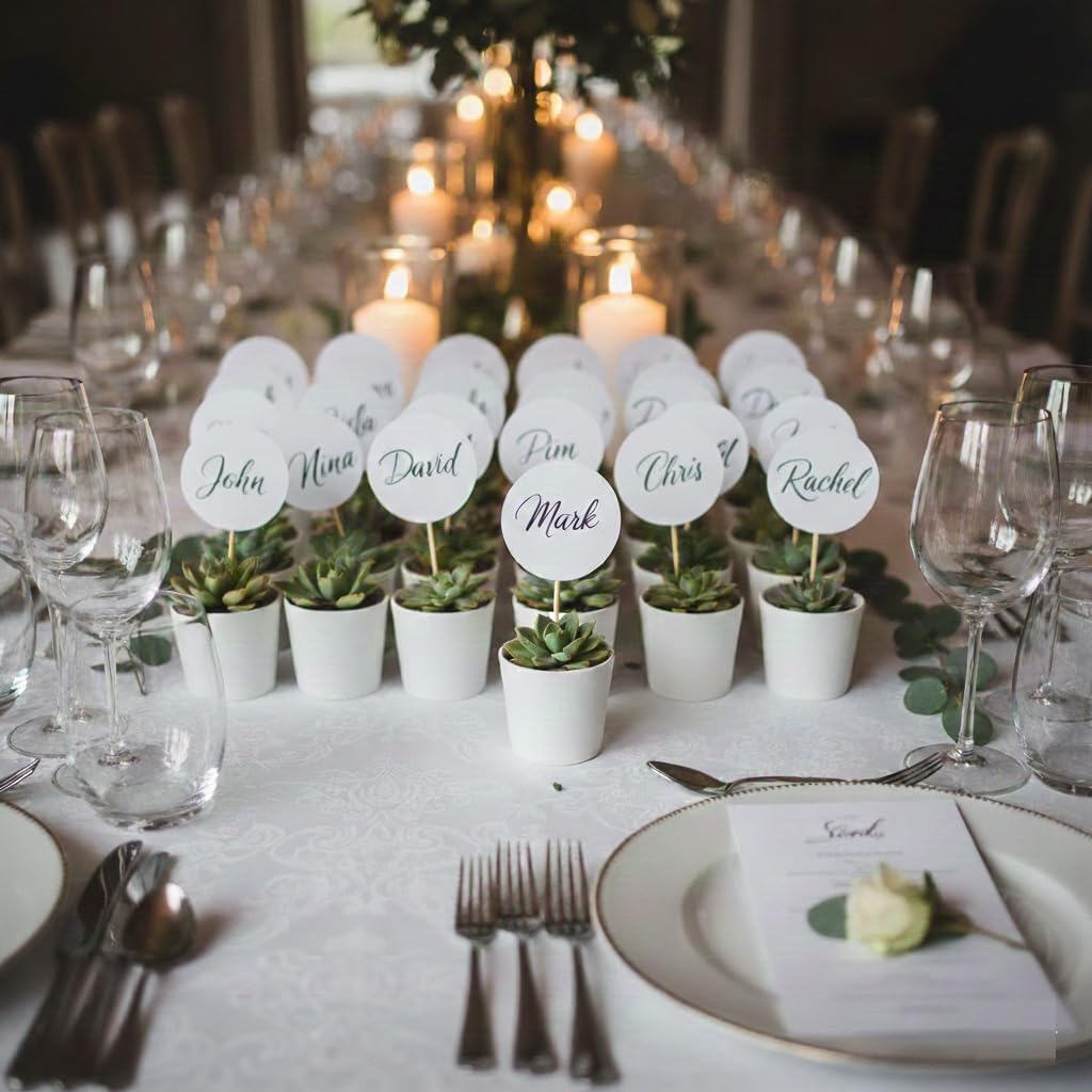 Vdvelde․com - Gastgeschenk Hochzeit, 20 Mini Pflanzen im Keramiktopf | Persönliche Tischdeko für Taufe, Kommunion und Firmenfeier, 20 Sukkulenten Ø 6 cm plus Kärtchen zum Beschriften