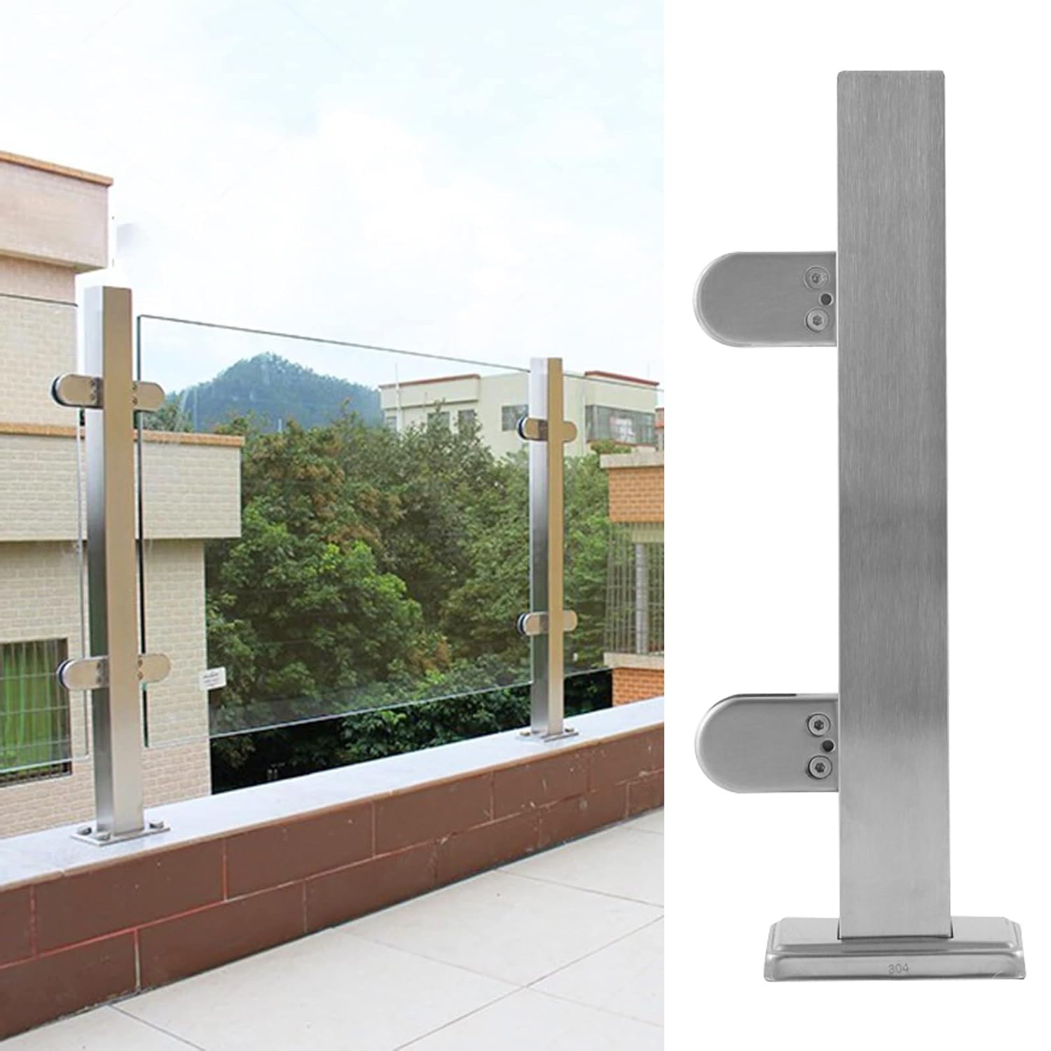 Balaustres de barandilla de acero inoxidable resistente con abrazadera, postes de valla de privacidad de 60 cm para cubiertas, escaleras, terrazas y jardines, acabado plateado