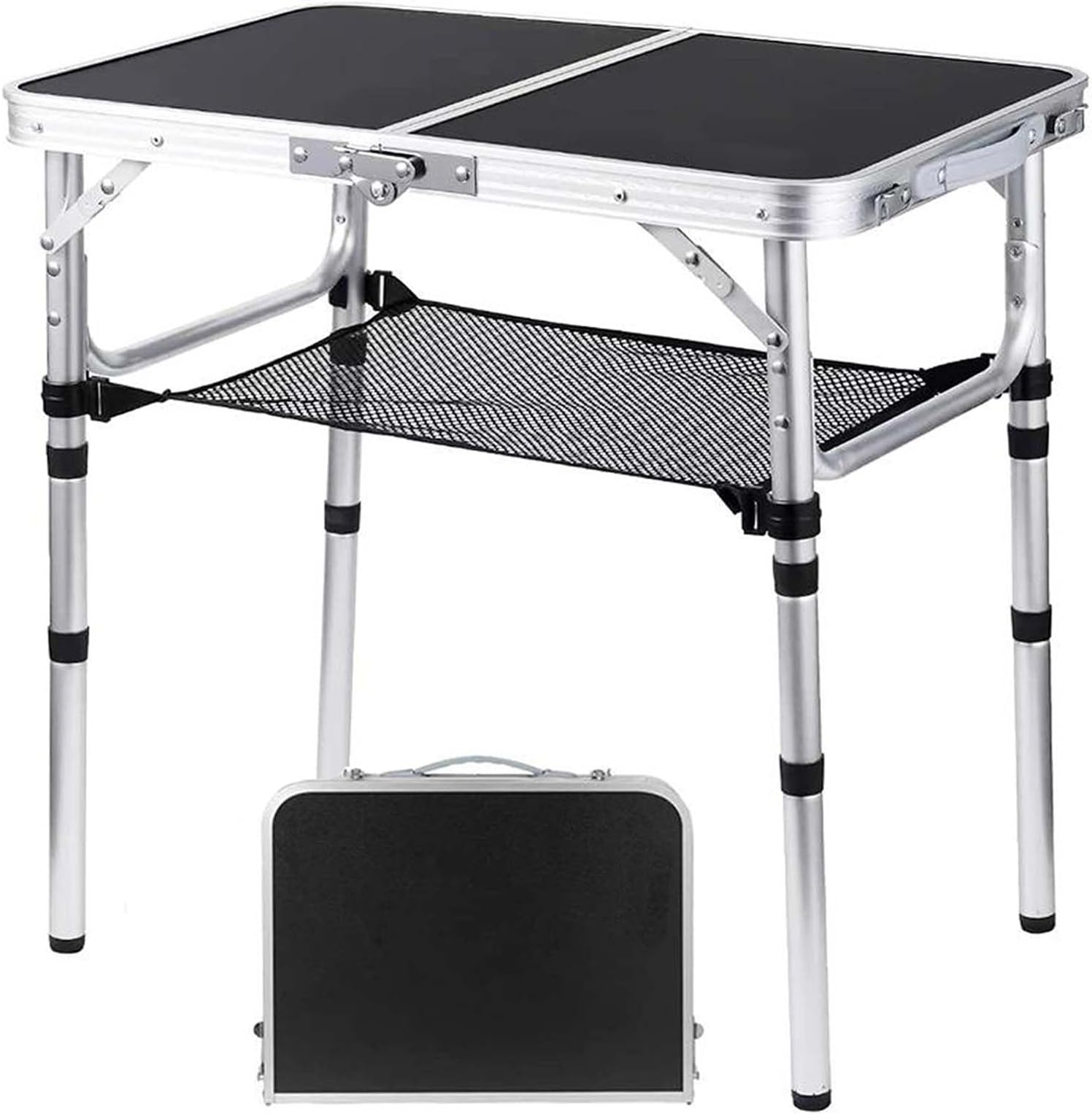 YihuiKo Folding Camping Table, Adjustable Height Folding Table, Portable Aluminum Small Folding Table with Carry Handle for Picnic, BBQ, Indoor, Office