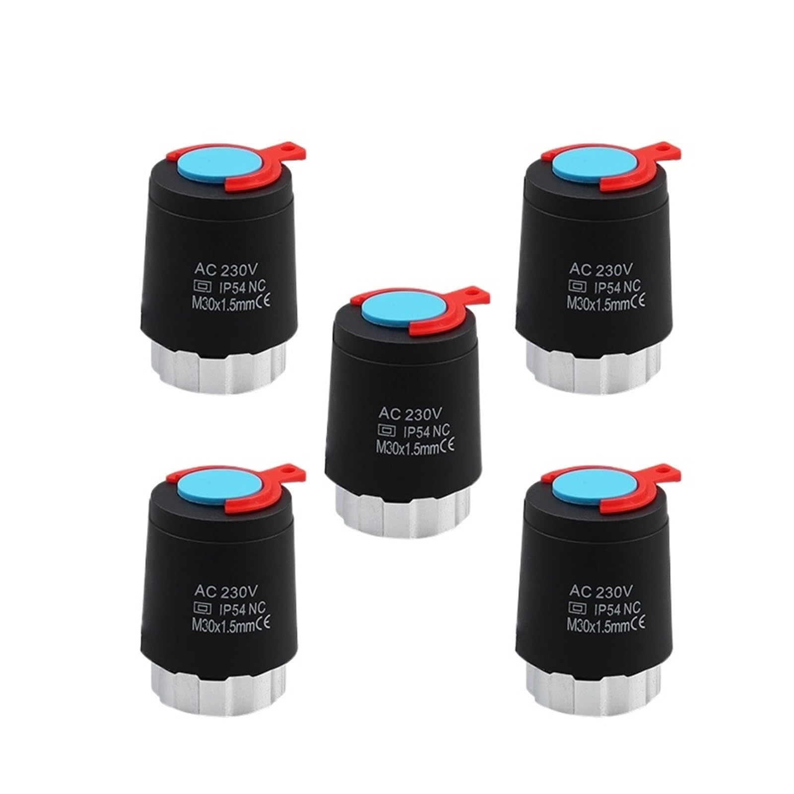 HWEIH Válvula de calefacción de suelo normalmente cerrada, colector de actuador térmico eléctrico NC AC 230V for termostato de calefacción por suelo radiante M30x1.5(5 Pieces Black)