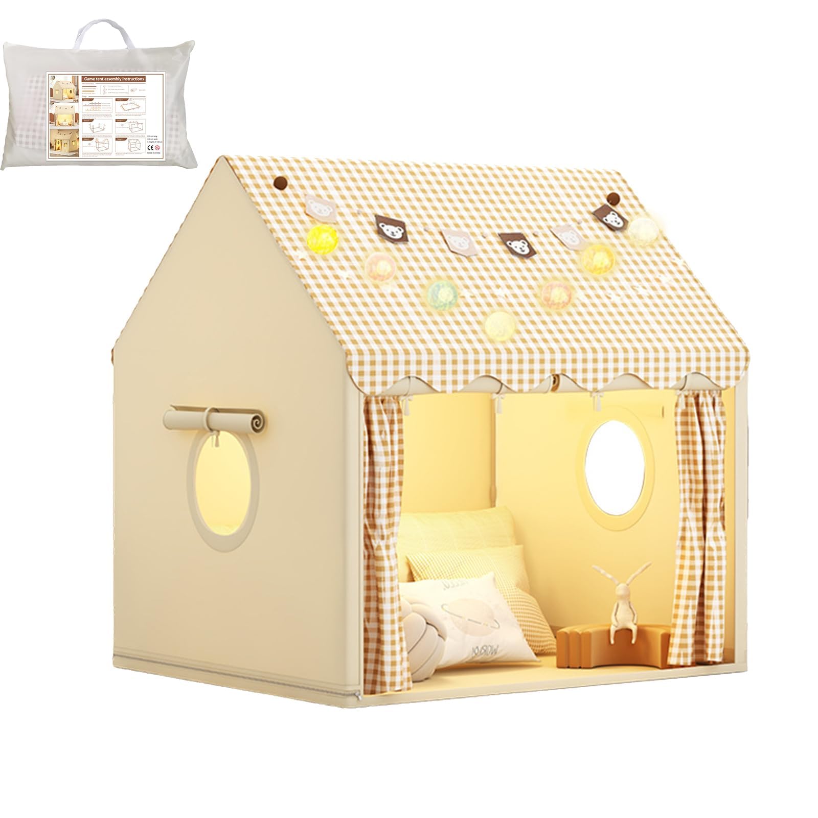 Kid Play Tent with Lights,Kids House Indoor & Outdoor,Toddlers Play Tent